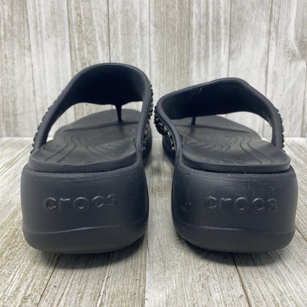 Crocs Sandals Womens 10  Flip Flops Wedge Dual Comfort Monterey Diamante Black - Picture 5 of 11